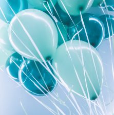 Blue air balloons background, big bunch of a helium balloons, happy birthday celebration, surprise for holiday, party decoration